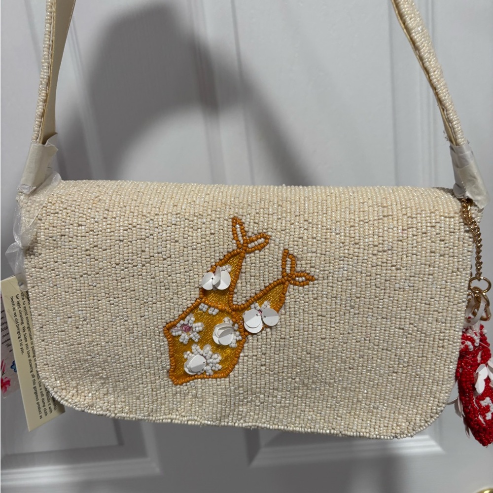 RARE Cream Beaded Swimwear Shoulder Bag - Picture 4 of 4